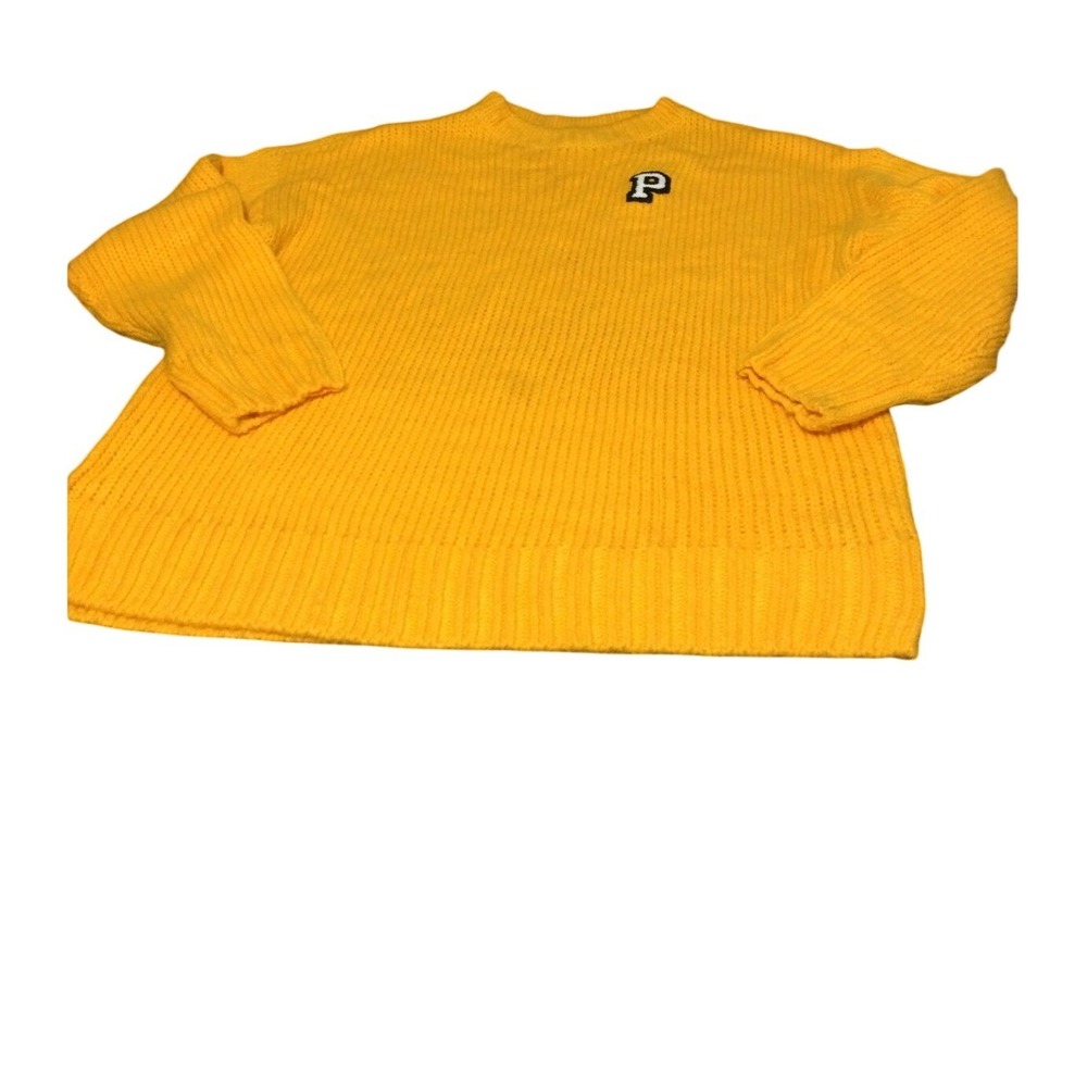 Victoria's Secret PINK YellowKnitSweaterPulloverCrewneck Applique LetterP size S